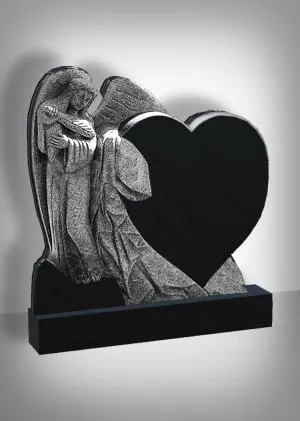 Гранитный памятник "Скульптура ангела и сердце"