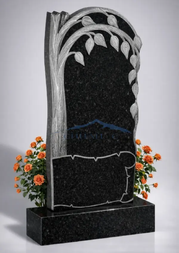 Гранитный памятник "Берёзка и свиток"