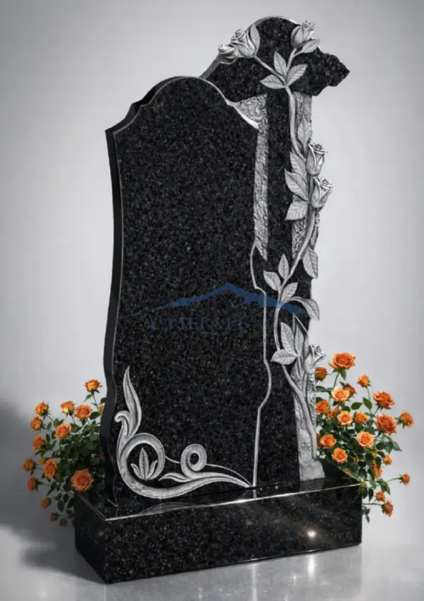 Гранитный памятник "Крест премиум с розами"