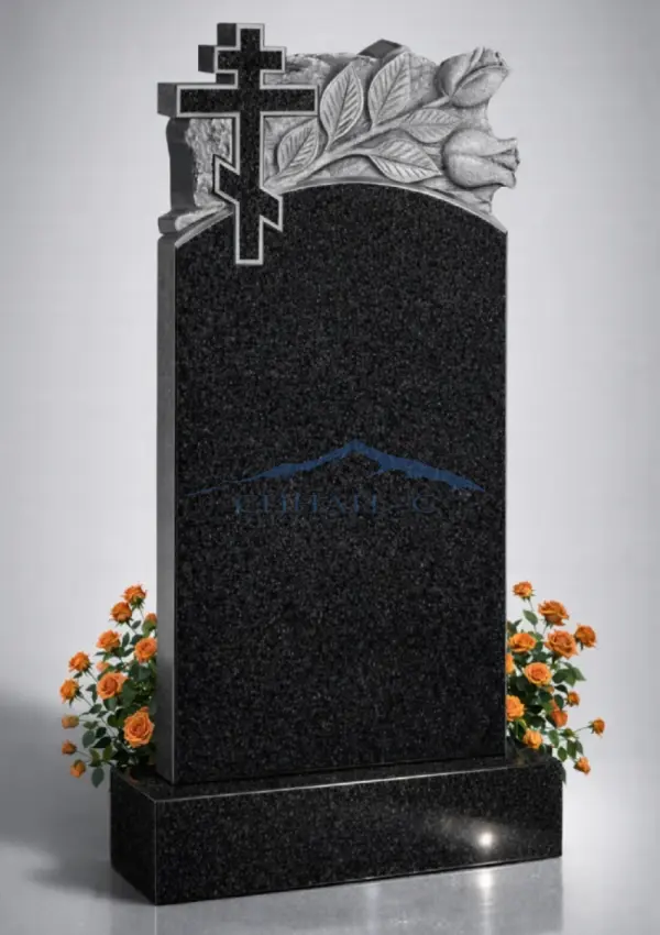 Гранитный памятник "Розы с крестом над аркой"