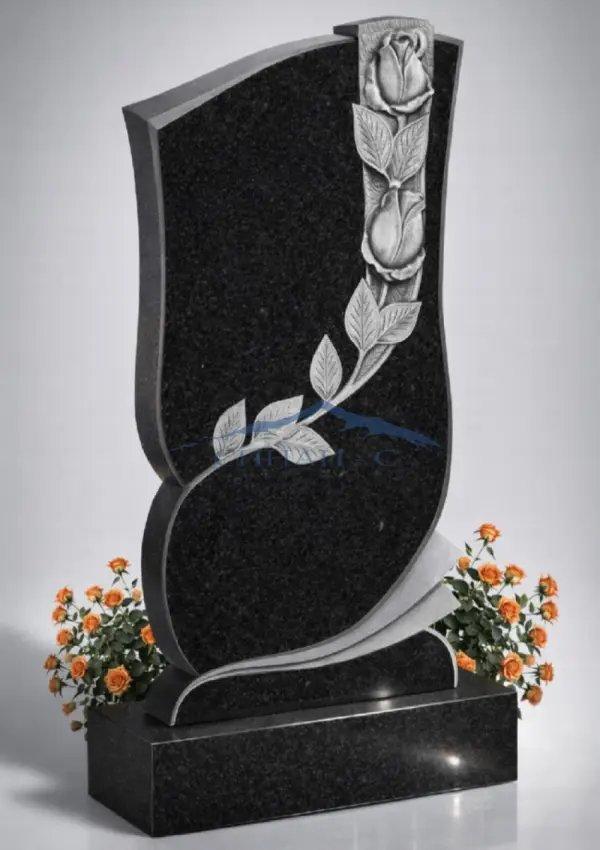 Гранитный памятник "Розы,волна и лучи  "