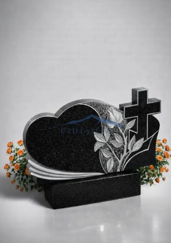 Гранитный памятник "Сердце, розы и крест"