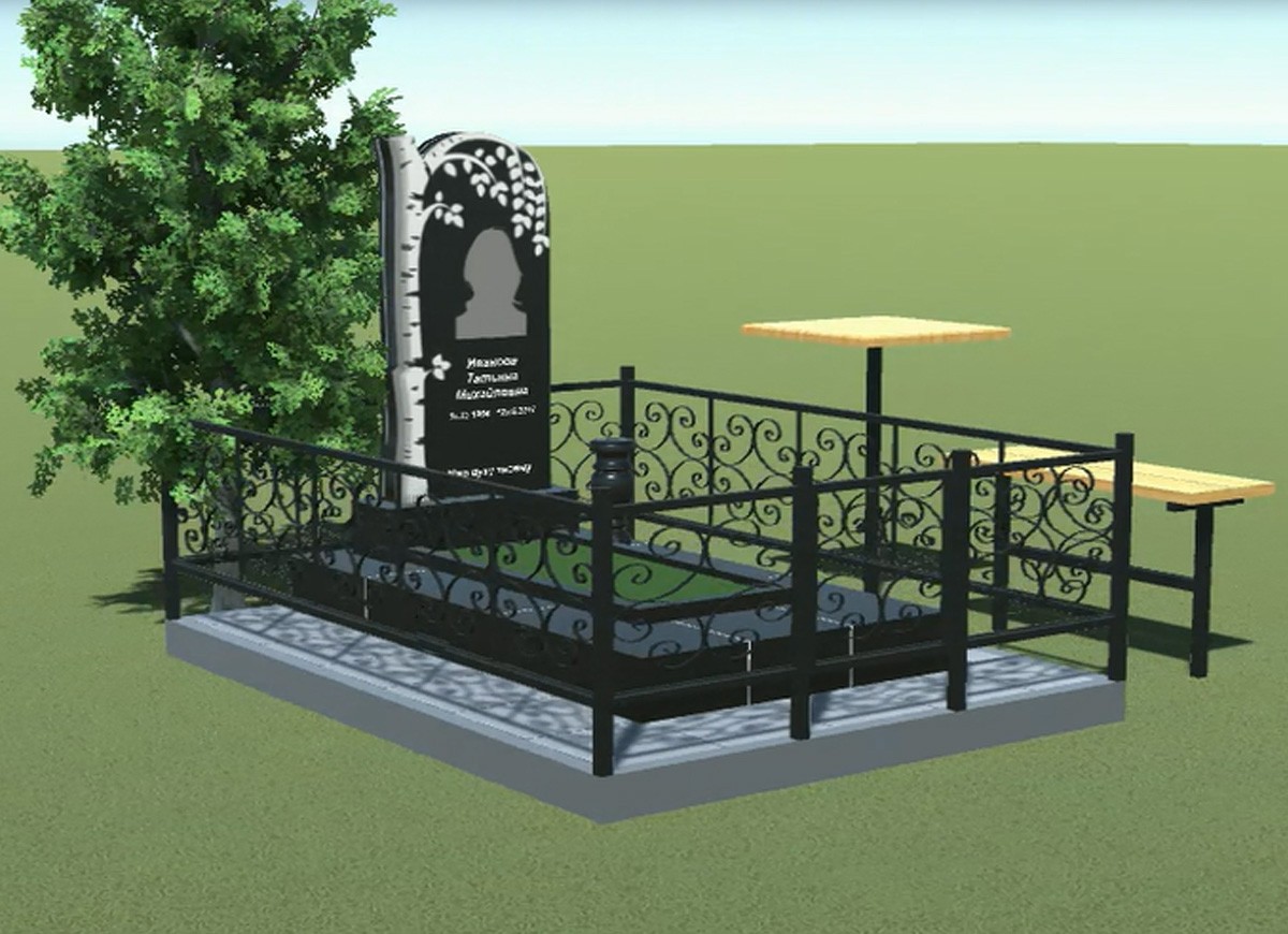 Готовый 3д проект памятника на могилу проекция 1
