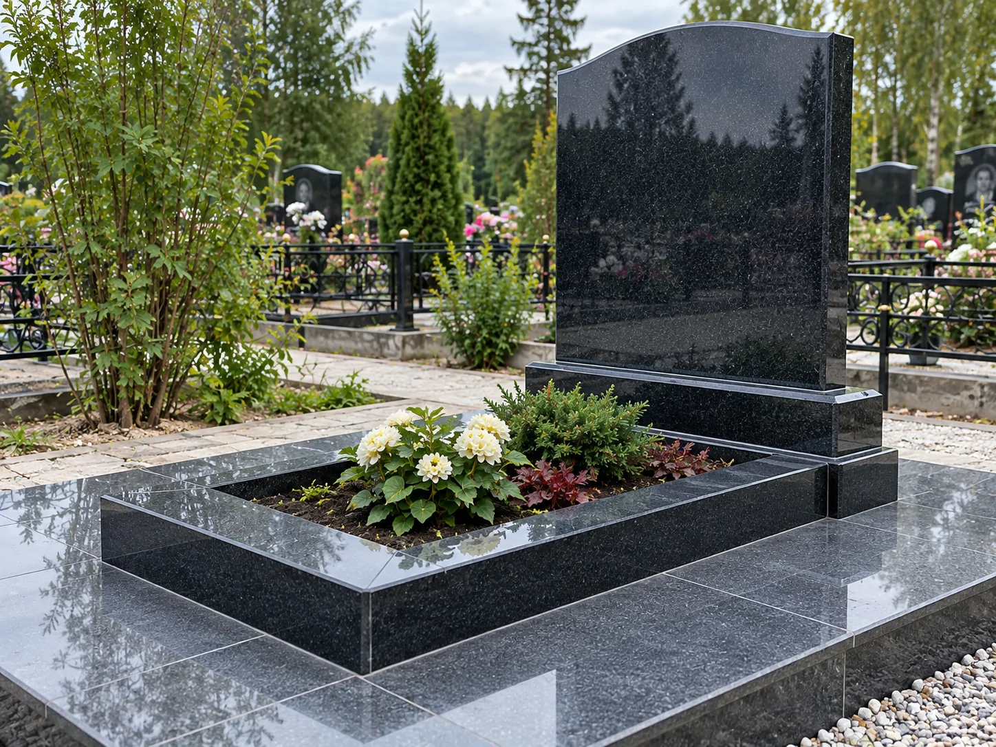 Гранитный памятник на подготовленном основании
