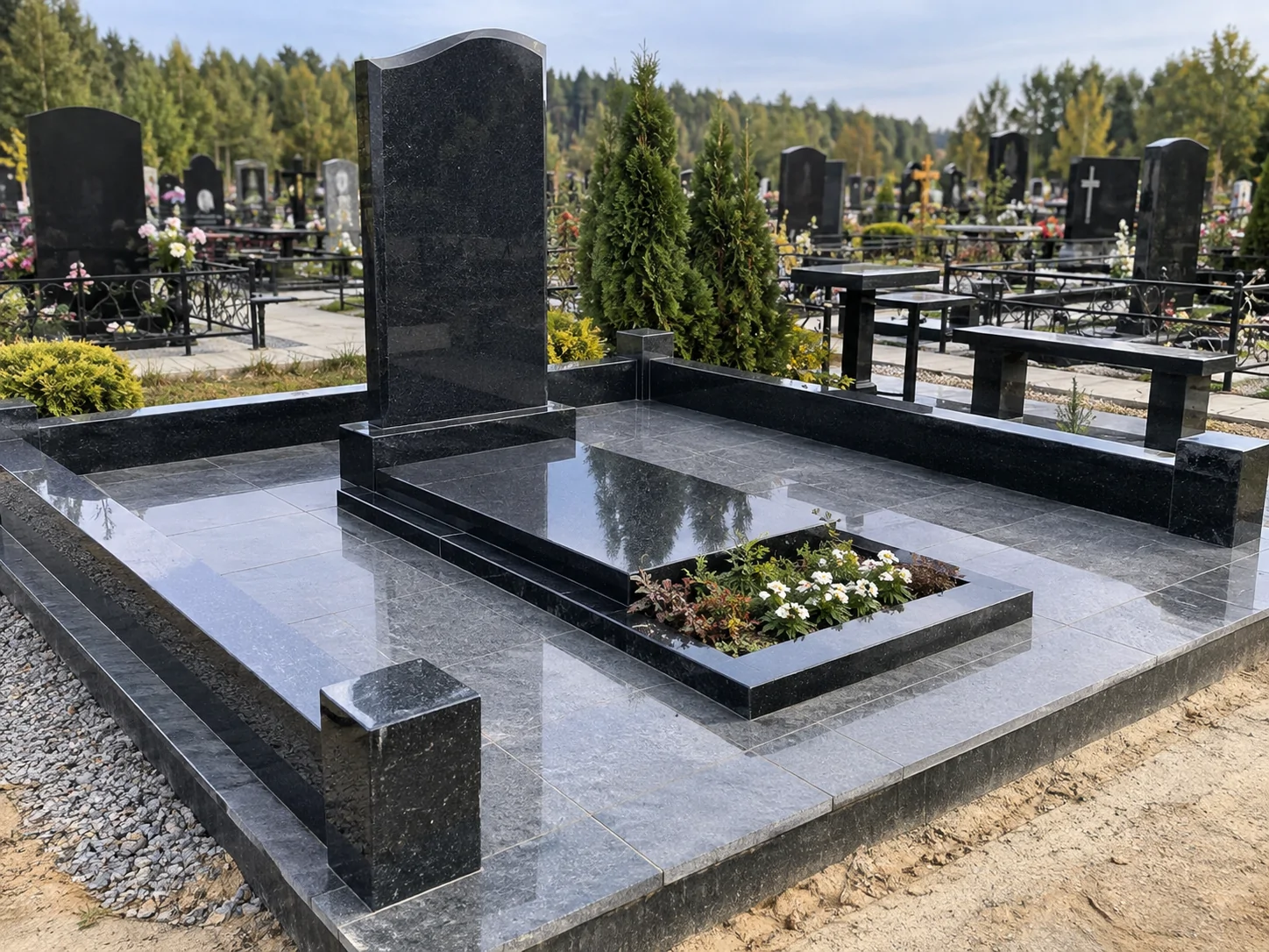 Мемориальный комплекс из гранита с надгробной плитой и благоустройством