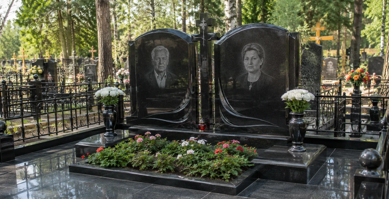 Семейный памятник для двоих из чёрного гранита
