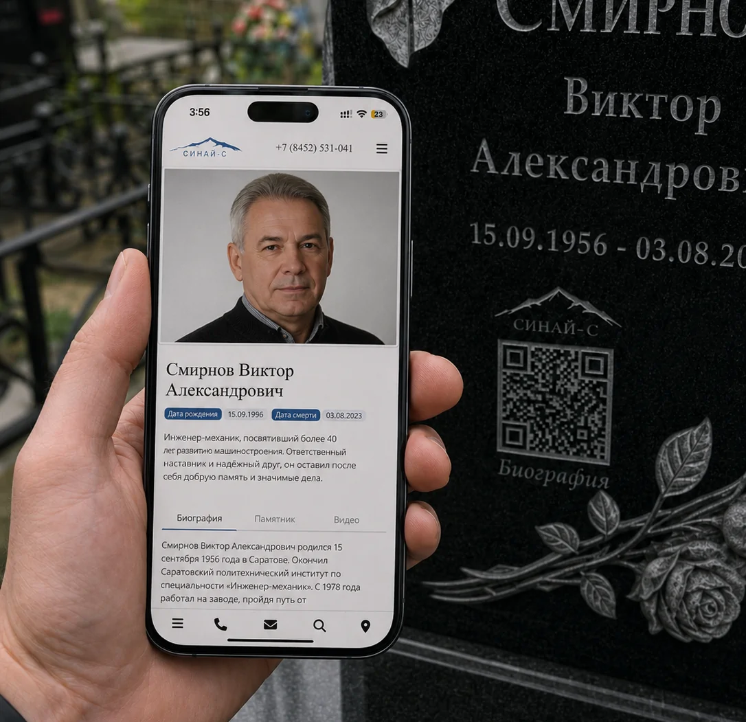 На смартфоне открыта персональная страница памяти