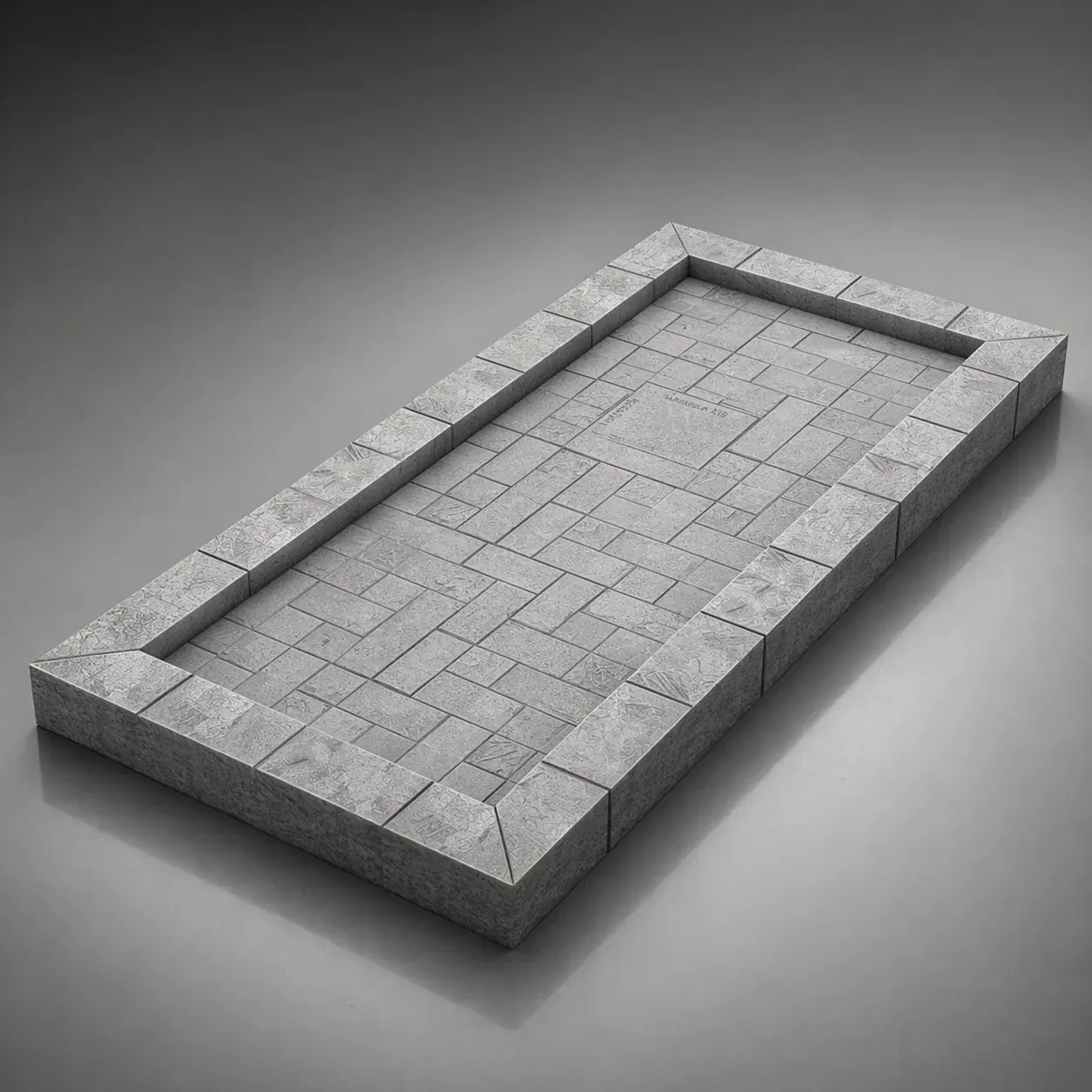 Памятник на кладбище с тротуарной плиткой по периметру.